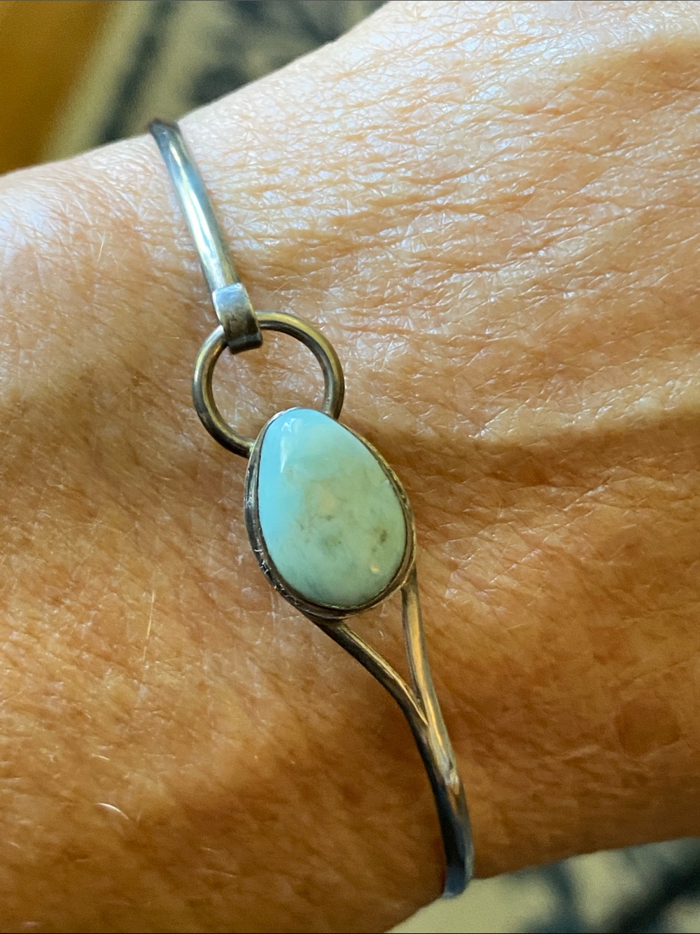 Sterling Silver Larimar Bangle Bracelet Dominican Republic Vintage Style
